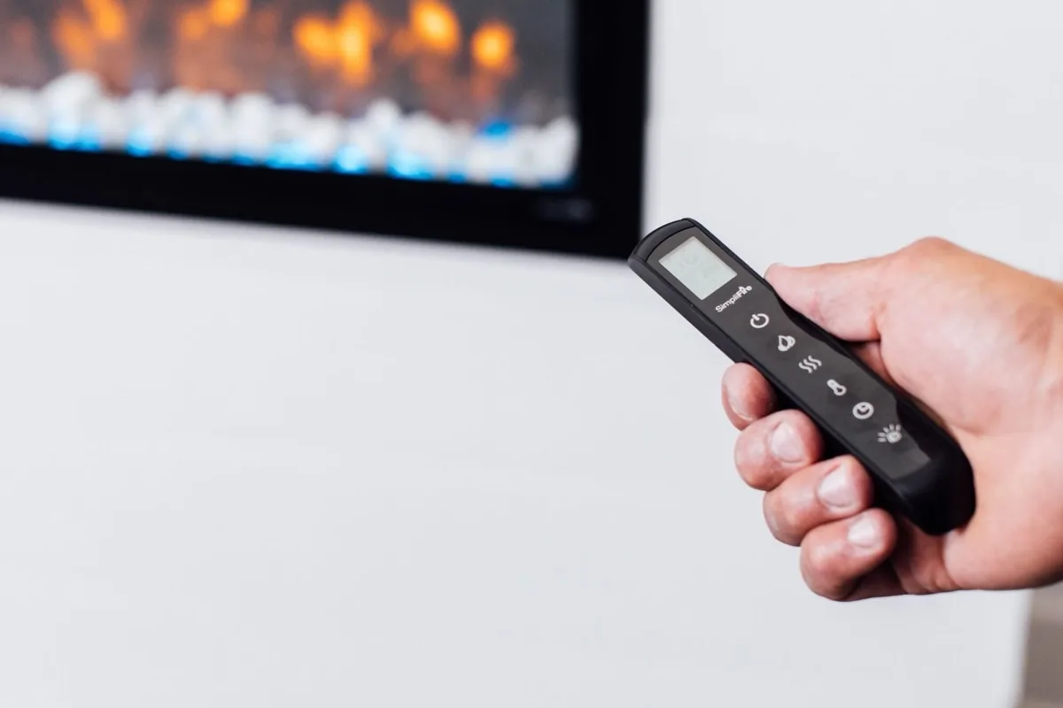 Electric fireplace with realistic flame effect in a Montana home