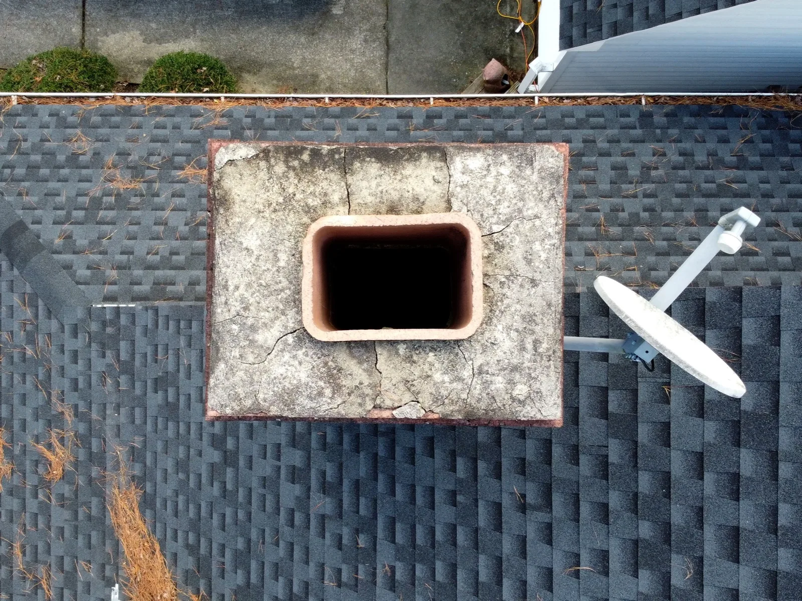 Bird's-eye view of a Montana chimney showing the cap and flue