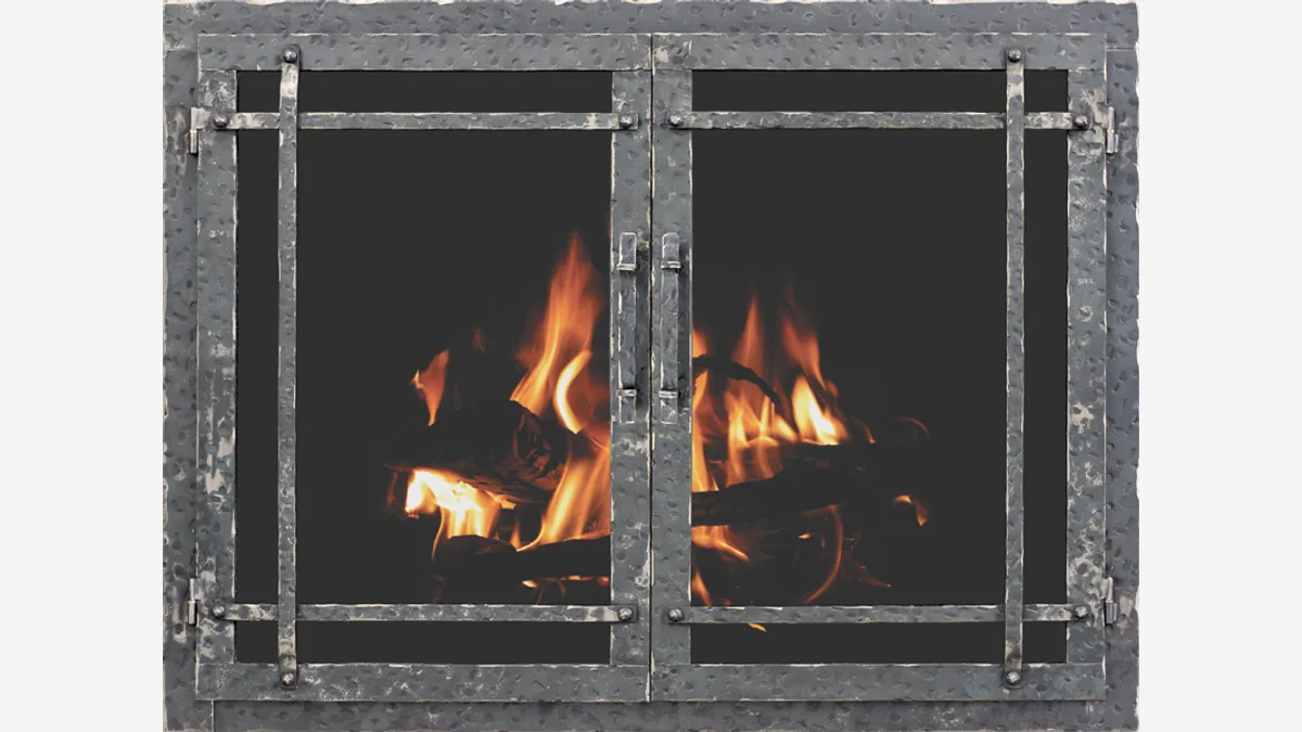 Stoll rustic aged iron fireplace glass door