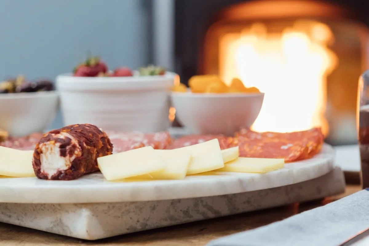 Pellet fireplace burning in a Montana home