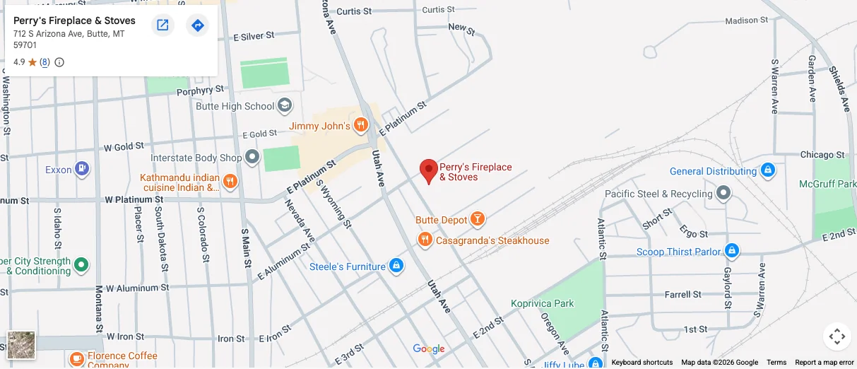 Map showing Perry's Fireplace & Stove locations