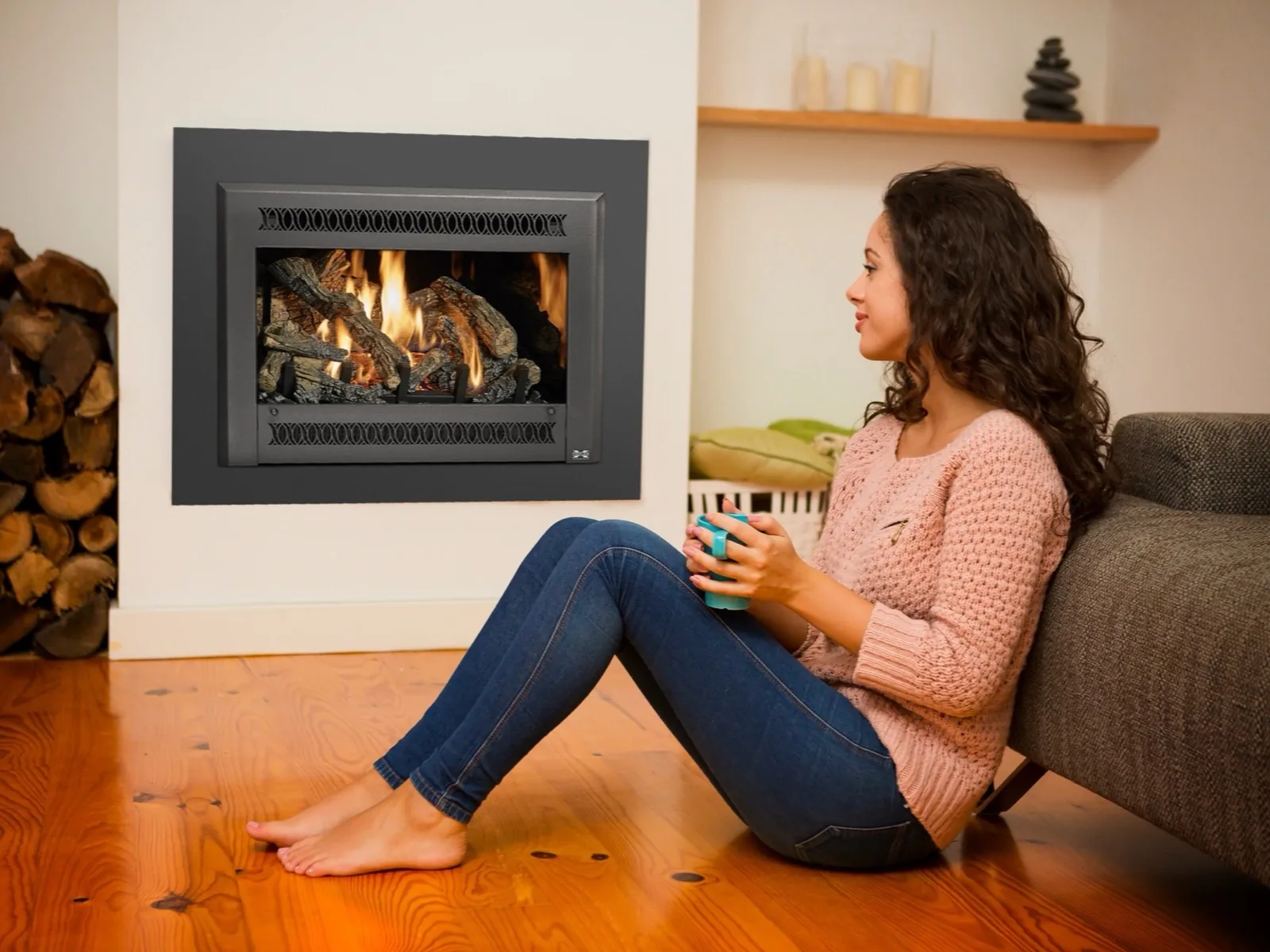 Travis gas insert installed in an existing masonry fireplace